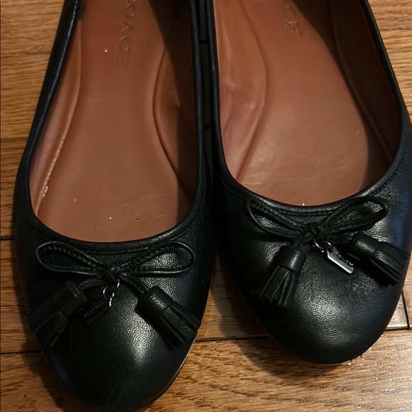 Coach Black Leather Flats with Bow Detail - Picture 4 of 4